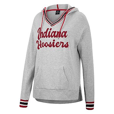 Women's Colosseum Heathered Gray Indiana Hoosiers Andy V-Neck Pullover Hoodie