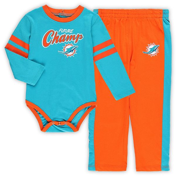 Newborn & Infant Orange/Aqua Miami Dolphins Little Player Long Sleeve  2-Pack Bodysuit Set