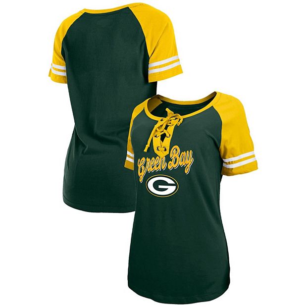 New Era Women's New Era Green/Gold Green Bay Packers Logo Lace-Up Raglan T- Shirt