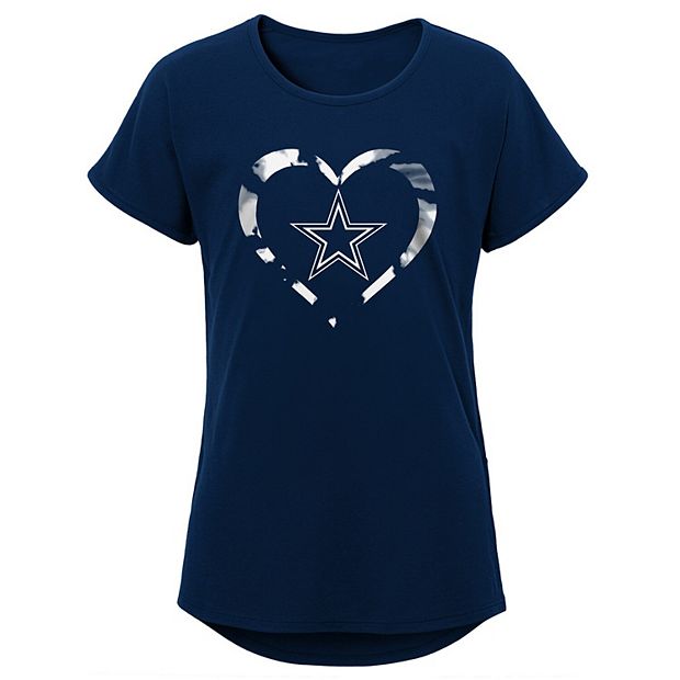 Girls Youth Navy Dallas Cowboys Tie-Dye Heart T-Shirt