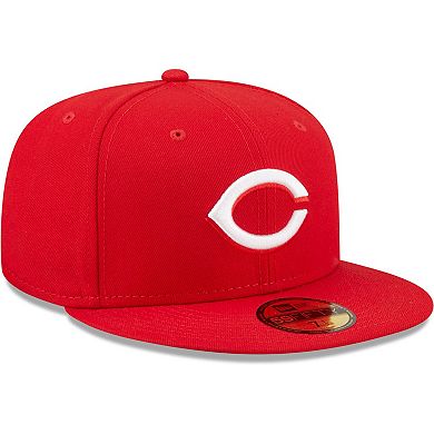 Men's New Era Red Cincinnati Reds Logo White 59FIFTY Fitted Hat