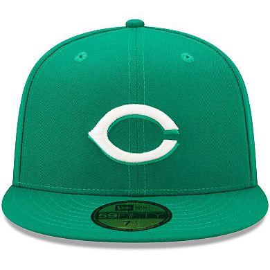 Men's New Era Kelly Green Cincinnati Reds Logo White 59FIFTY Fitted Hat