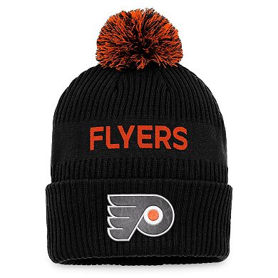 Men's Fanatics Branded Black/Orange Philadelphia Flyers 2022 NHL Draft Authentic Pro Cuffed Knit Hat with Pom