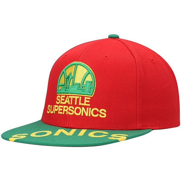 Mitchell & Ness Seattle Supersonics Team Two Tone Red Line Solid Flex  Snapback Cap