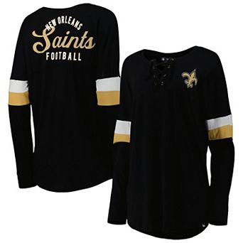 Women's New Era Black New Orleans Saints Athletic Varsity Lightweight Lace-Up Long Sleeve T-Shirt
