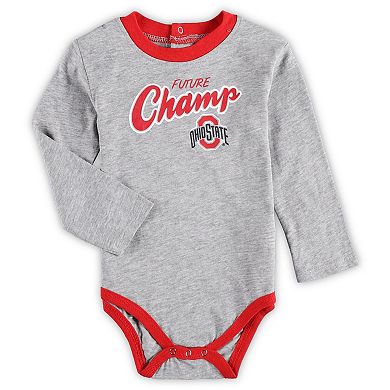 Infant Heathered Gray/Scarlet Ohio State Buckeyes Little Kicker Long Sleeve Bodysuit and Sweatpants Set