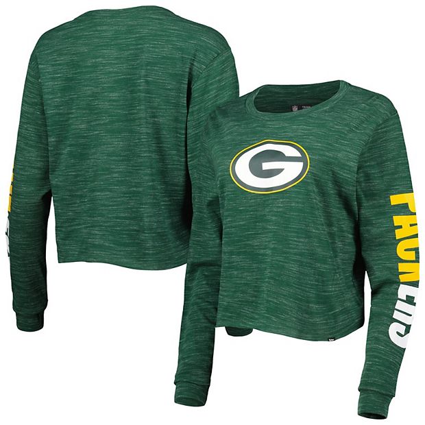 Women's New Era Green Green Bay Packers Crop Long Sleeve T