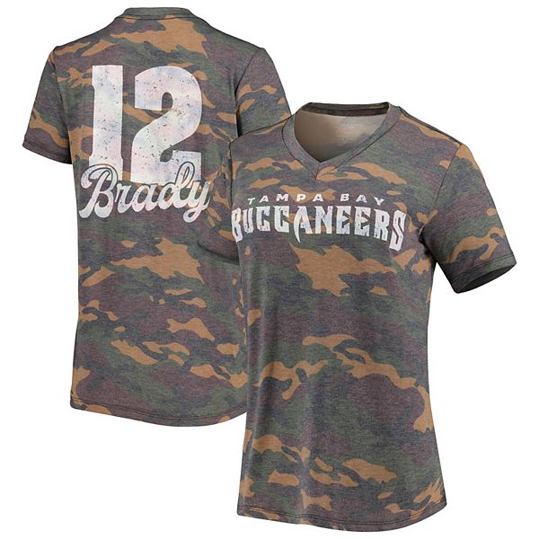 Women's Tom Brady Camo Tampa Bay Buccaneers Name & Number Tri-Blend V-Neck  T-Shirt