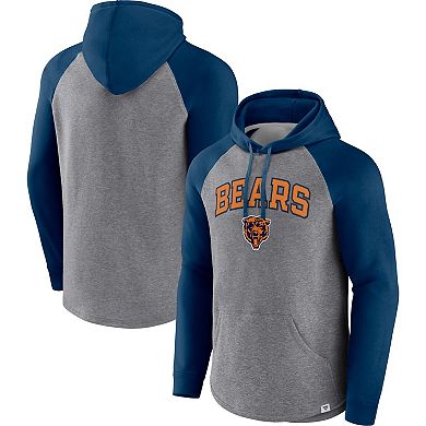Men's Fanatics Branded Heathered Gray/Navy Chicago Bears By Design Raglan Pullover Hoodie