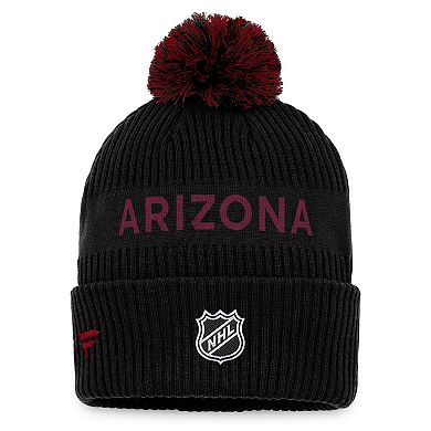 Men's Fanatics Branded Black/Garnet Arizona Coyotes 2022 NHL Draft Authentic Pro Cuffed Knit Hat with Pom