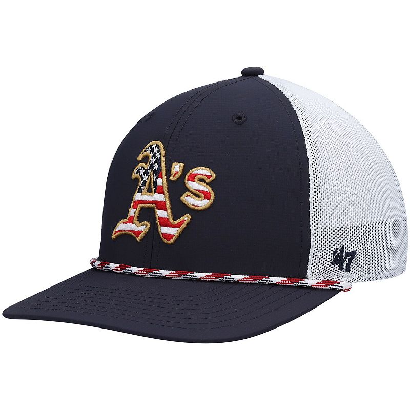 Mens 47 Navy/White Oakland Athletics Flag Fill Trucker Snapback Hat, Blue