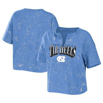 Women's WEAR by Erin Andrews Carolina Blue North Carolina Tar Heels Bleach Wash Splatter Notch Neck T-Shirt