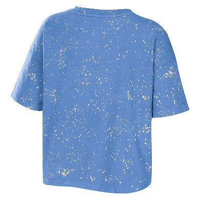 Women's WEAR by Erin Andrews Carolina Blue North Carolina Tar Heels Bleach Wash Splatter Notch Neck T-Shirt