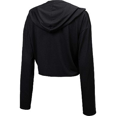 Women's Majestic Threads Black Chicago Cubs Leopard Cropped Hoodie