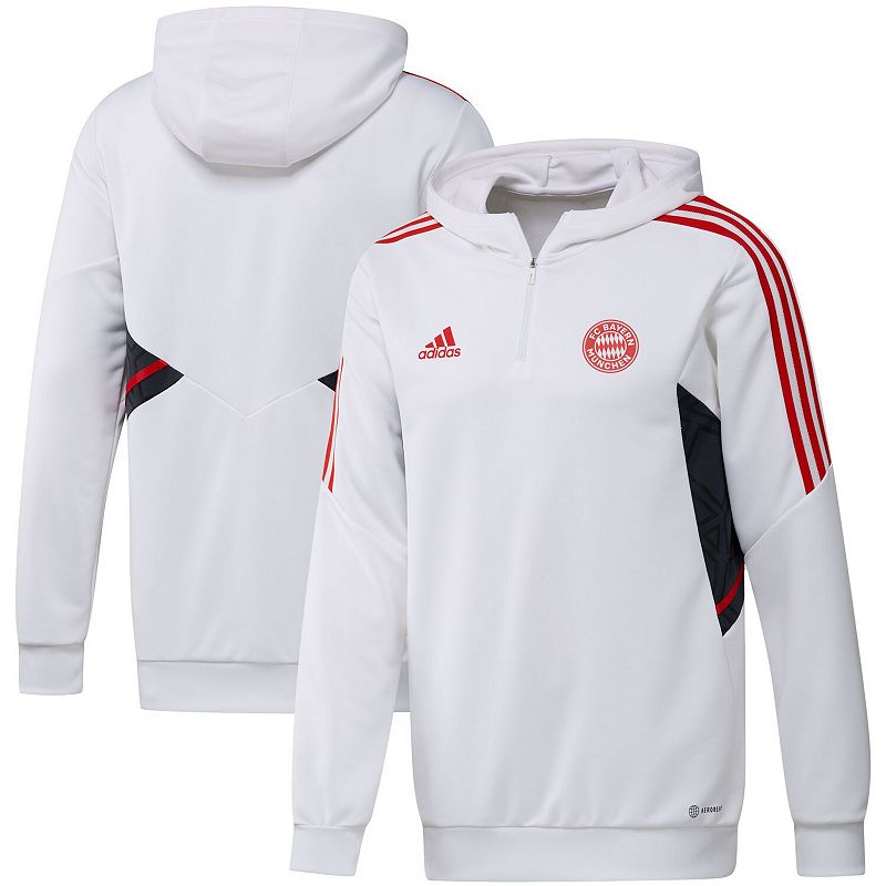 Mens adidas White Bayern Munich Track AEROREADY Quarter-Zip Hoodie, Size: 