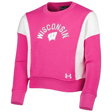 Girls Youth Under Armour Pink Wisconsin Badgers All Day Fleece Pullover Sweatshirt