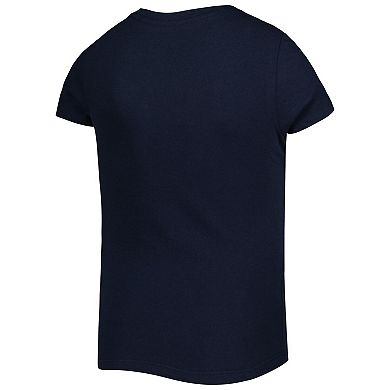 Girls Youth New Era Navy Chicago Bears Reverse Sequin Wordmark V-Neck T-Shirt
