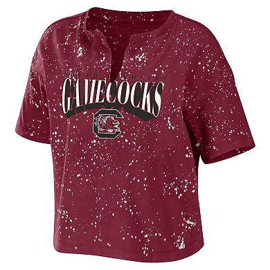 Women's WEAR by Erin Andrews Garnet South Carolina Gamecocks Bleach Wash Splatter Notch Neck T-Shirt