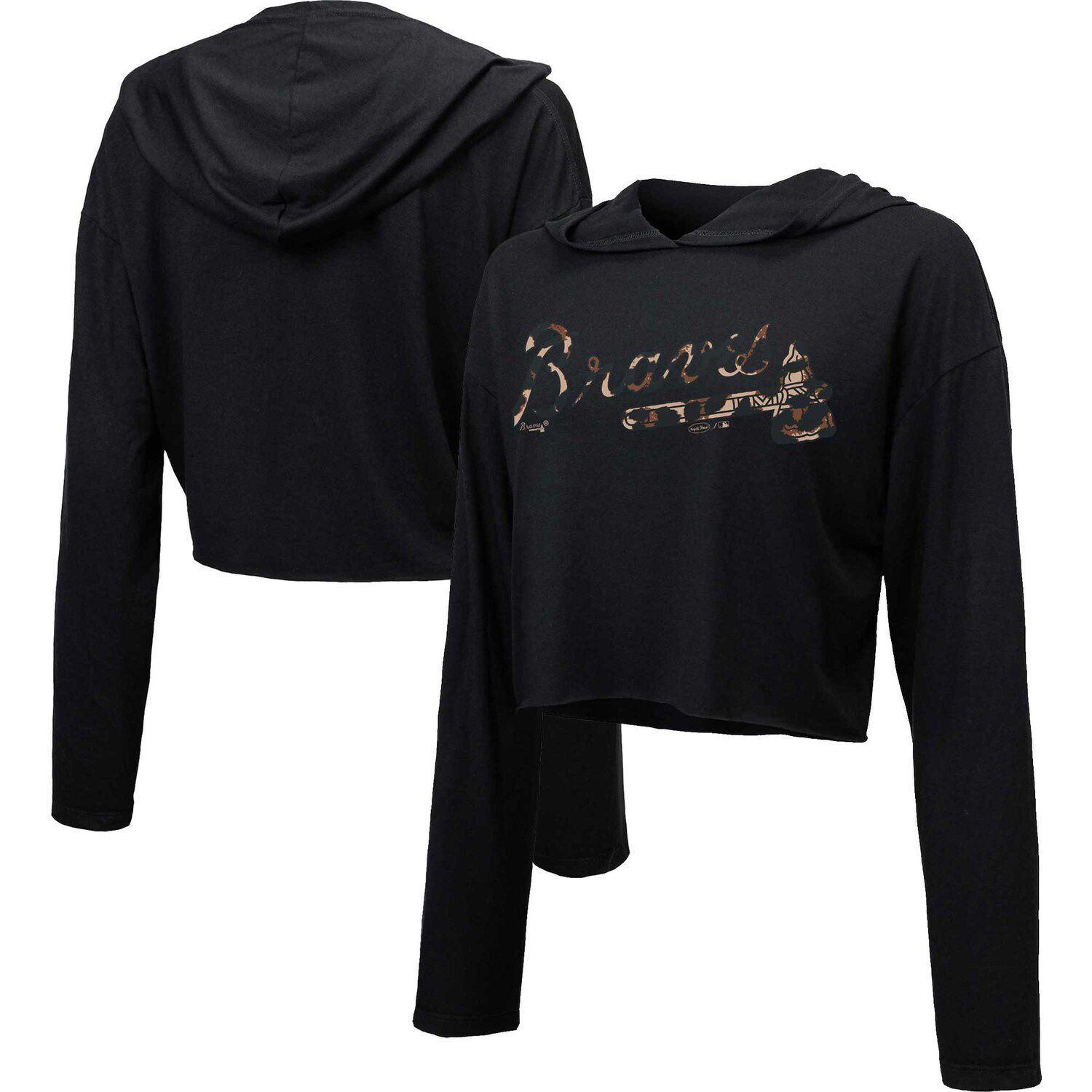 Women's The Wild Collective Gray Atlanta Braves Cropped Long Sleeve T-Shirt Size: Extra Small