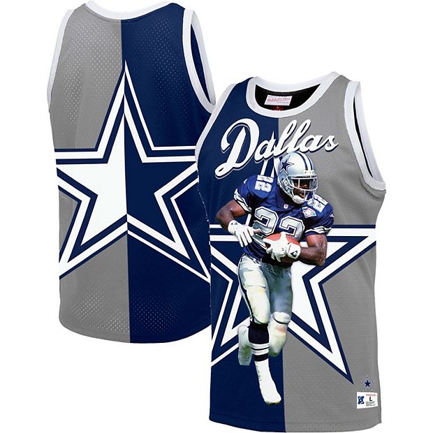 Men's Mitchell & Ness Emmitt Smith Navy/Gray Dallas Cowboys Retired Player  Graphic Tank Top