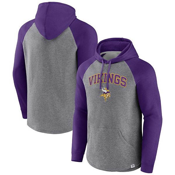 Men's Fanatics Branded Heathered Gray/Purple Minnesota Vikings By Design  Raglan Pullover Hoodie