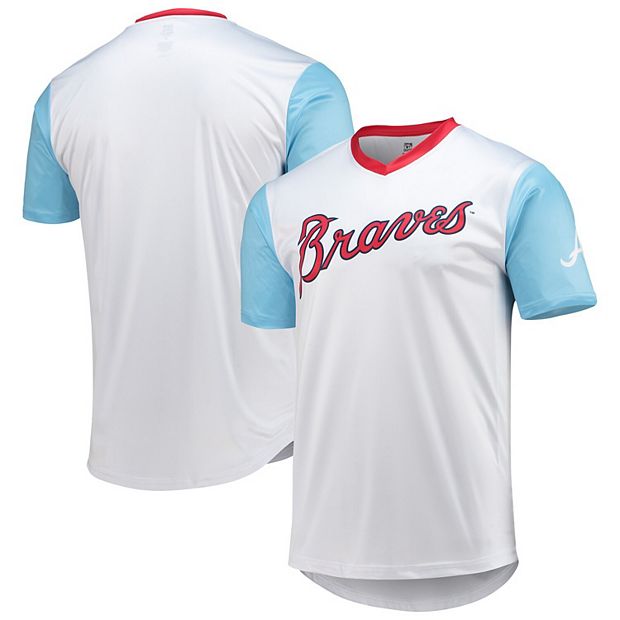 Men's Stitches White Atlanta Braves Cooperstown Collection Wordmark V-Neck  Jersey