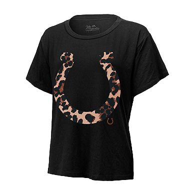 Women's Majestic Threads Jonathan Taylor Black Indianapolis Colts Leopard Player Name & Number T-Shirt