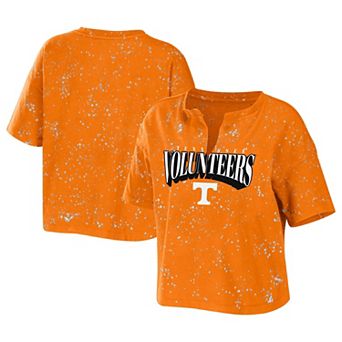 Women's WEAR by Erin Andrews Tennessee Orange Tennessee Volunteers Bleach Wash Splatter Cropped Notch Neck T-Shirt