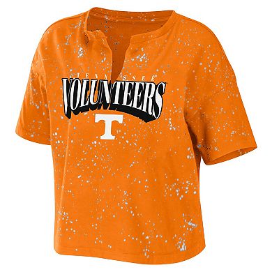 Women's WEAR by Erin Andrews Tennessee Orange Tennessee Volunteers Bleach Wash Splatter Cropped Notch Neck T-Shirt