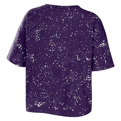 Women's WEAR by Erin Andrews Purple Washington Huskies Bleach Wash Splatter Notch Neck T-Shirt