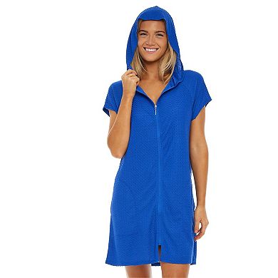 Plus Size Jordan Taylor Zip-Front Waffle-Weave Swim Cover-Up
