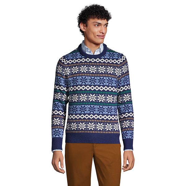 Big & Tall Lands' End Lighthouse Snowflake Crew Sweater