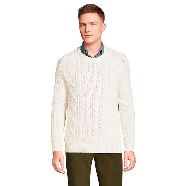 Big & Tall Lands' End Cotton Blend Aran Cable Crew Sweater