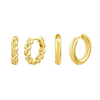 Paige Harper 14k Gold Over Recycled Brass Twisted & Polished Hoop Earrings 2-Pack Set