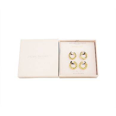 Paige Harper 14k Gold Over Recycled Brass Twisted & Polished Hoop Earrings 2-Pack Set