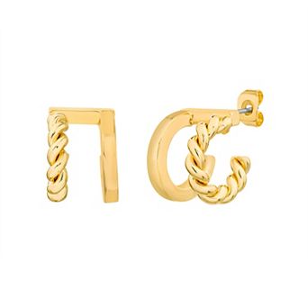 Paige Harper 14k Gold Over Recycled Brass Textured & Polished Double Huggie Earrings