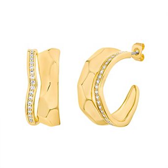 Paige Harper 14k Gold Over Recycled Brass Cubic Zirconia Double-Layer Open Hoop Earrings