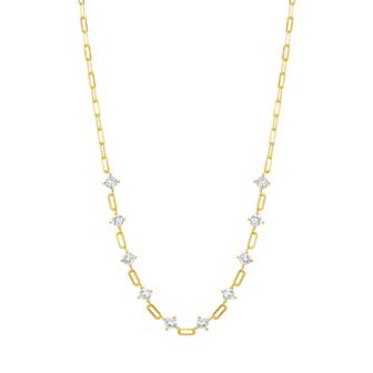 Paige Harper 14k Over Recycled Brass Cubic Zirconia Paperclip Chain Station Necklace
