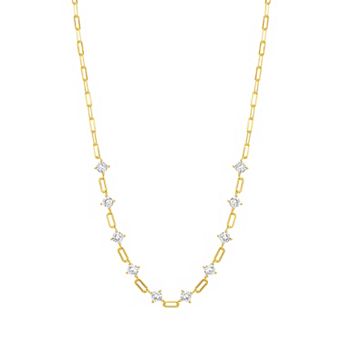 Paige Harper 14k Over Recycled Brass Cubic Zirconia Paperclip Chain Station Necklace