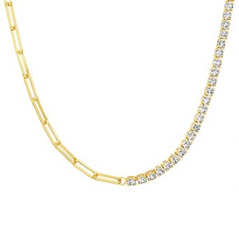 Paige Harper 14k Gold Over Recycled Brass Cubic Zirconia Paperclip Link & Tennis Necklace