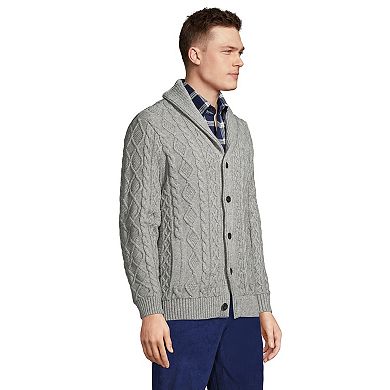 Men's Lands' End Cotton Blend Cable Shawl Cardigan Sweater