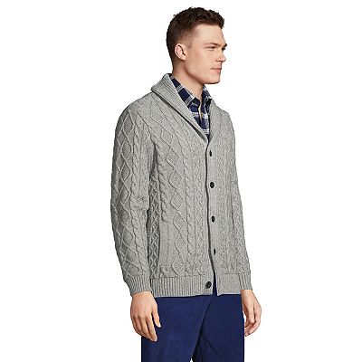 Men s Lands End Cotton Blend Cable Shawl Cardigan Sweater