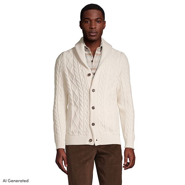 Men's Lands' End Cotton Blend Cable Shawl Cardigan Sweater
