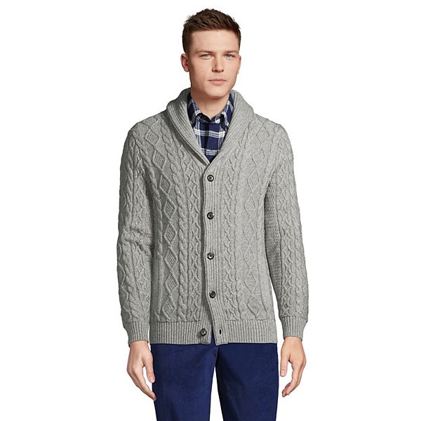 Men's Lands' End Cotton Blend Cable Shawl Cardigan Sweater