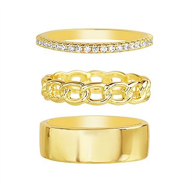Paige Harper 14K Gold Over Recycled Brass Cubic Zirconia 3-Piece Stacking Rings Set
