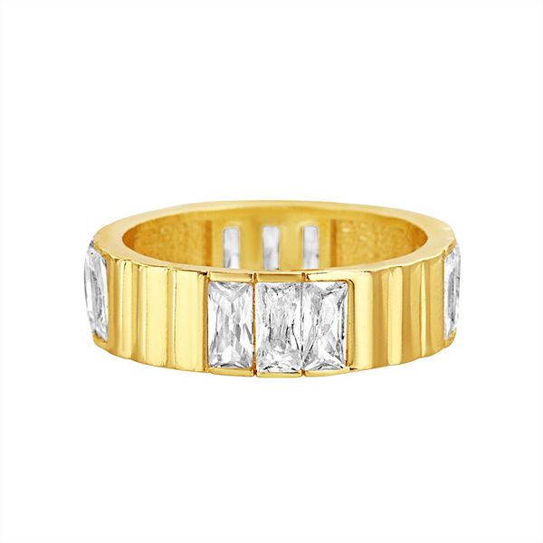 Paige Harper 14k Gold Over Recycled Brass Cubic Zirconia Ribbed Ring