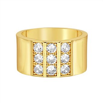 Paige Harper 14k Gold Over Recycled Brass Cubic Zirconia 3 Column Ring