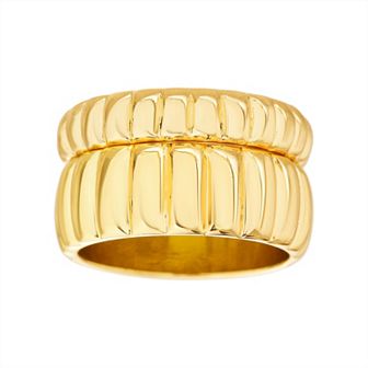 Paige Harper 14k Gold Over Recycled Brass 2 pc Ribbed Rings Set