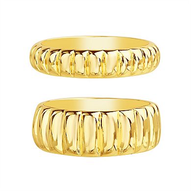 Paige Harper 14k Gold Over Recycled Brass 2-Piece Ribbed Rings Set