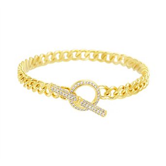 Paige Harper 14k Gold Over Recycled Brass Cubic Zirconia Curb Chain Toggle Bracelet